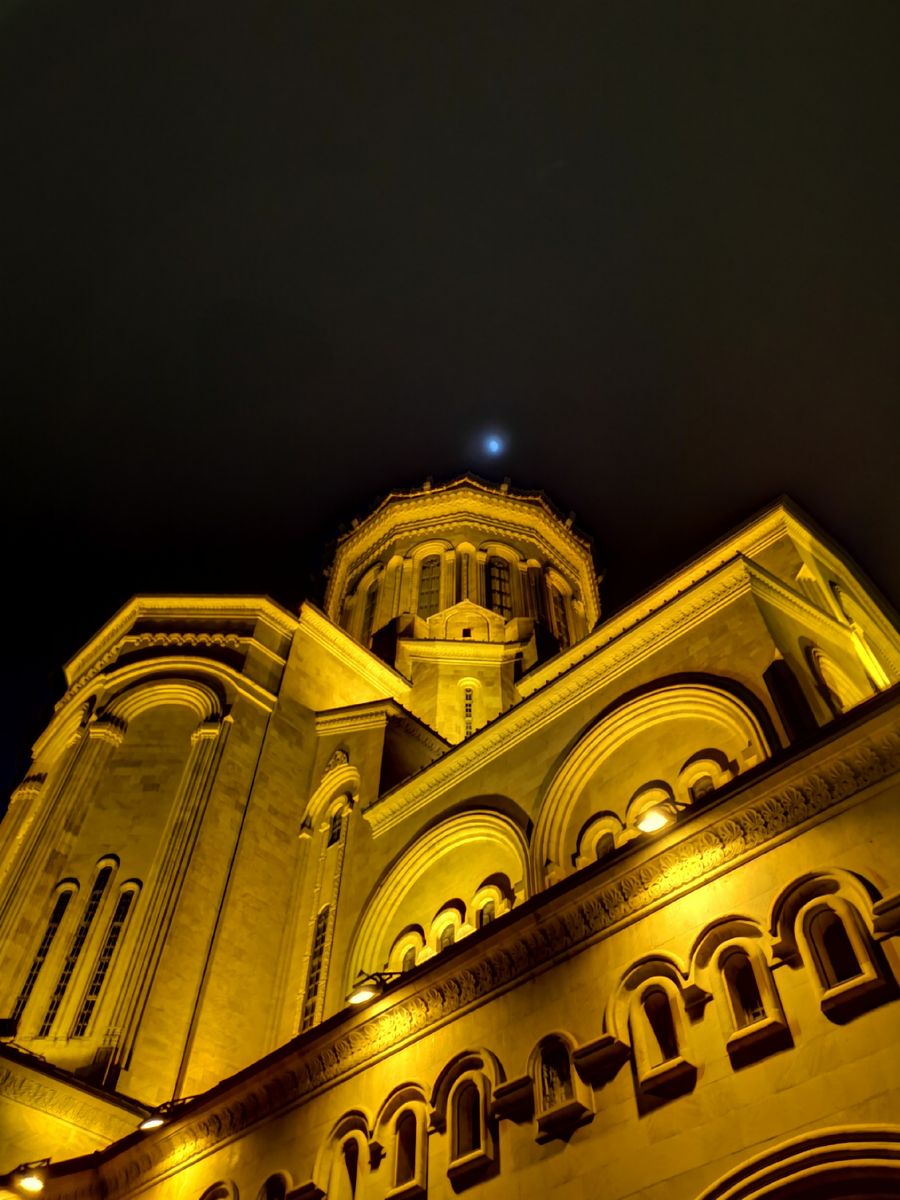 Holy Trinity Cathedral lit at night